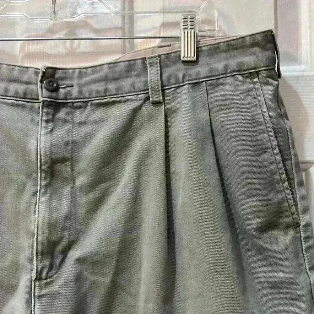 Eddie Bauer distressed twill army green shorts. - Picture 2 of 9